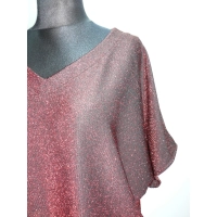 Błyszcząca wieczorowa tunika Oversize z dekoltem - czerwone wino